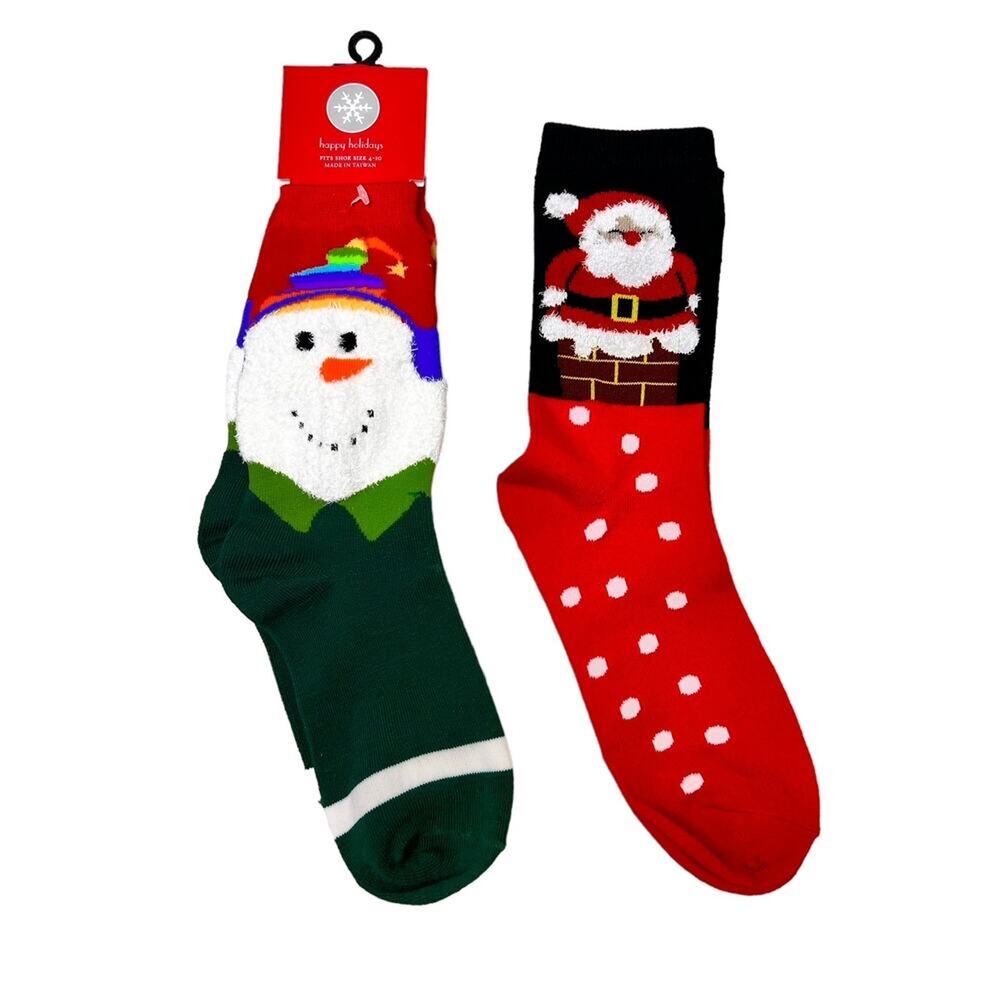 Snowman Santa Christmas Holiday Socks Bundle of 2 Winter Cozy